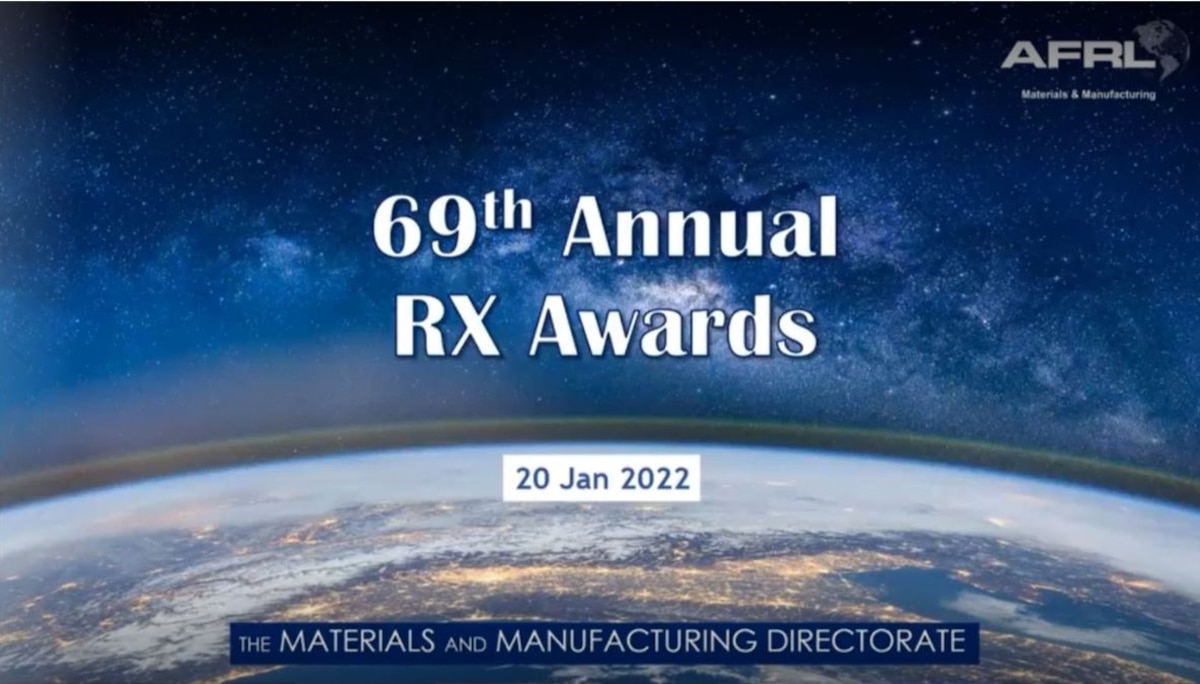 The Air Force Research Laboratory Materials and Manufacturing Directorate held their 69th annual awards ceremony virtually for award recipients and audience members Jan. 20, 2022. Dr. Jonathan Spowart, Master of Ceremonies, and Dr. Keith Slinker, Co-Master of Ceremonies, led the ceremony, announcing and celebrating the accomplishments of the directorate inThe Air Force Research Laboratory Materials and Manufacturing Directorate held their 69th annual awards ceremony virtually for award recipients and audience members Jan. 20, 2022. Dr. Jonathan Spowart, Master of Ceremonies, and Dr. Keith Slinker, Co-Master of Ceremonies, led the ceremony, announcing and celebrating the accomplishments of the directorate in 2021. (U.S. Air Force illustration/Jamie Cooper)