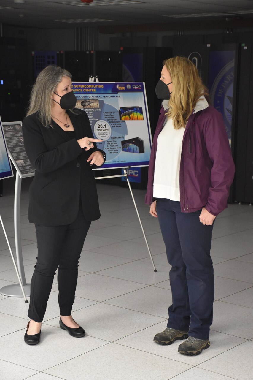 Ms. Christine Cuicci, Director, Navy DoD Supercomputing Resource Center (DSRC), briefs the Honorable Meredith Berger, Assistant Secretary of the Navy for Energy, Installations and Environment and performing the duties of the Under Secretary of the Navy on DSRC capabilities during her visit to NASA Stennis Space Center, Feb. 3, 2022. Naval Meteorology and Oceanography Command directs and oversees more than 2,500 globally-distributed military and civilian personnel who collect, process and exploit environmental information to assist Fleet and Joint Commanders in all warfare areas to make better decisions faster than the adversary.