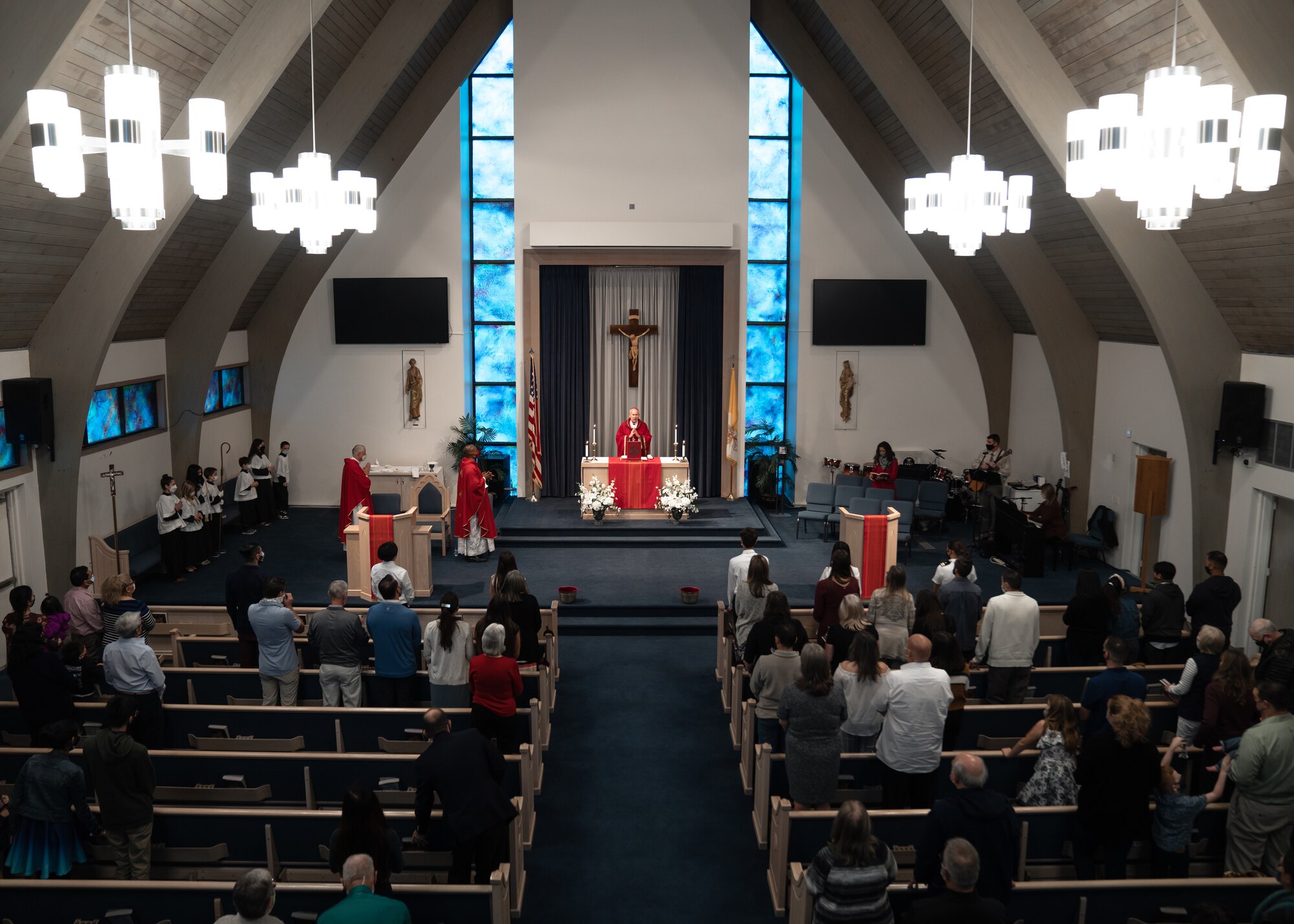 Bishop F. Richard Spencer, Episcopal Vicar for Eastern U.S. Vicariate, leads a sacrament of confirmation service at MacDill Air Force Base, Florida, Jan. 23, 2022.