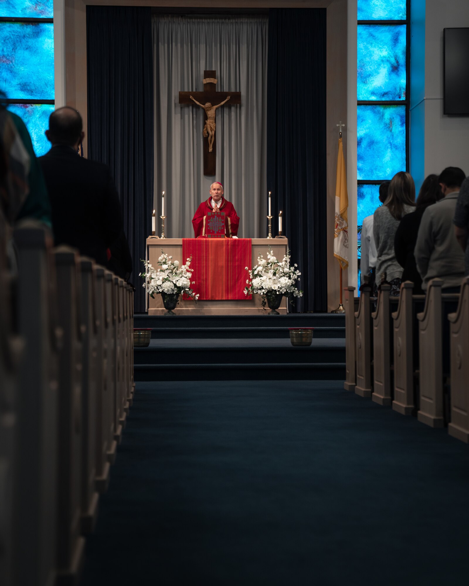 Bishop F. Richard Spencer, Episcopal Vicar for Eastern U.S. Vicariate, leads a sacrament of confirmation service at MacDill Air Force Base, Florida, Jan. 23, 2022.
