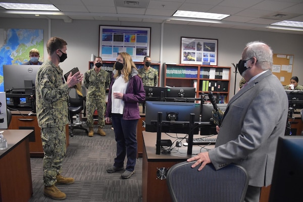 The Honorable Meredith Berger, Assistant Secretary of the Navy for Energy, Installations and Environment and performing the duties of the Under Secretary of the Navy tours the Naval Oceanographic Office’s (NAVOCEANO) Glider Operations Center which operate unmanned systems around the world in support of Naval Oceanography’s missions, Feb. 3, 2022. Naval Meteorology and Oceanography Command directs and oversees more than 2,500 globally-distributed military and civilian personnel who collect, process and exploit environmental information to assist Fleet and Joint Commanders in all warfare areas to make better decisions faster than the adversary.