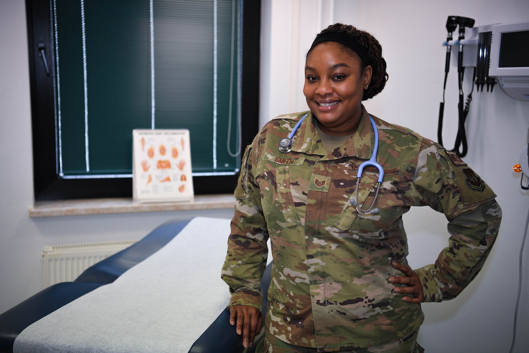 U.S. Air Force Tech. Sgt. Latasha Smith, 86th Operational Medical Readiness Squadron warrior medicine clinic flight chief, is the point of contact for all of the 86th Medical Group COVID-19 vaccine lines at Ramstein Air Base, Germany. Smith directly oversees the schedule, patient administration and treatment rendered by 48 medics. (U.S. Air Force photo by Airman 1st Class Jared Lovett)