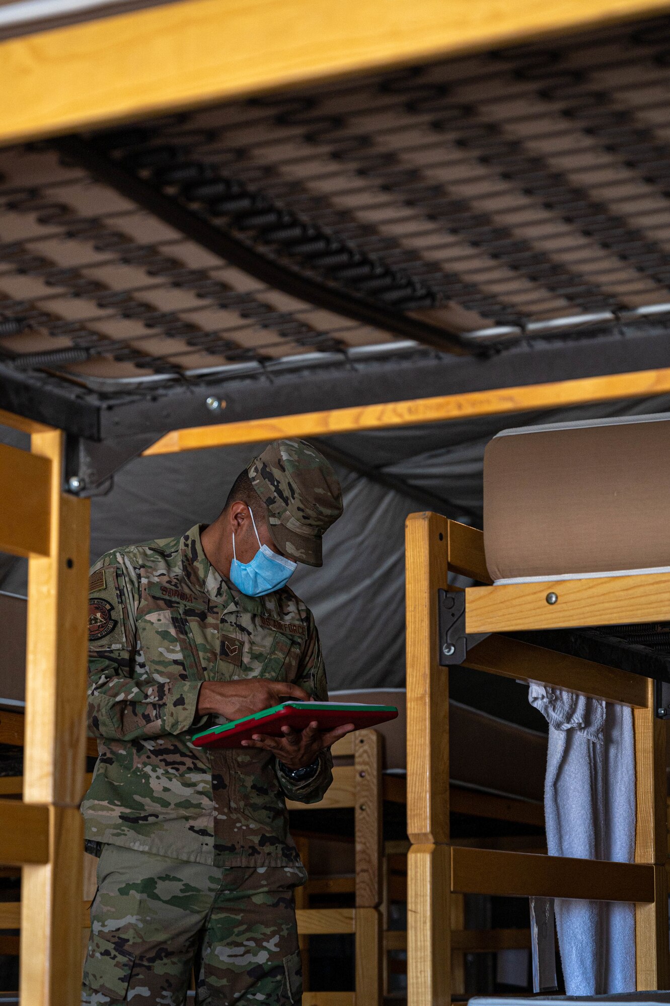 Besides ensuring everyone on base has sheets, pillows and other toiletries, the 386 EFSS lodging office also assists with work orders when something within their facilities goes wrong. Their facilities, including latrines and laundry units, total around 200 buildings.