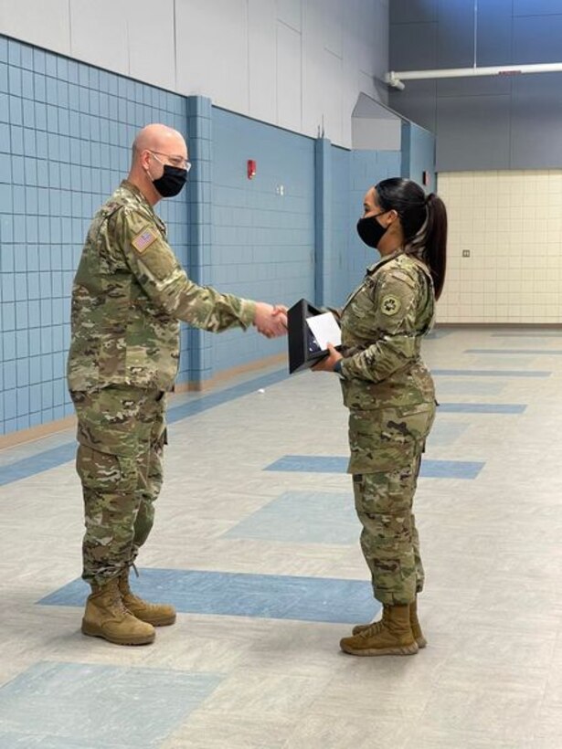 Congratulations to Spc. Perla De Jesus, 147th Med. Det. Vet. Srvc., on her Naturalization (Citizenship). 
Spc. De Jesus, unit supply specialist (92Y), was recognized by her commander and fellow 147th MDVS Soldiers as part of February battle assembly. 
De Jesus, born in the Dominican Republic, came to the US in 2019 and joined the Army in 2019.