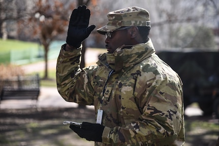 Virginia National Guard Soldiers assigned to the Norfolk-based 1st Battalion, 111th Field Artillery Regiment, 116th Infantry Brigade Combat Team blank fire a ceremonial 19-gun salute with M119A3 105mm howitzers at the inauguration of Glenn Youngkin as the 74th Governor of Virginia Jan. 15, 2022, in Richmond, Virginia. (U.S. Army National Guard photo by Sgt. 1st Class Terra C. Gatti)