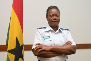 Ghana Air Force Lt. Col. Margaert Kumaka poses for a photo at the Building Partner Aviation Capacity Seminar Feb. 4, 2022, at Hurlburt Field, Florida.