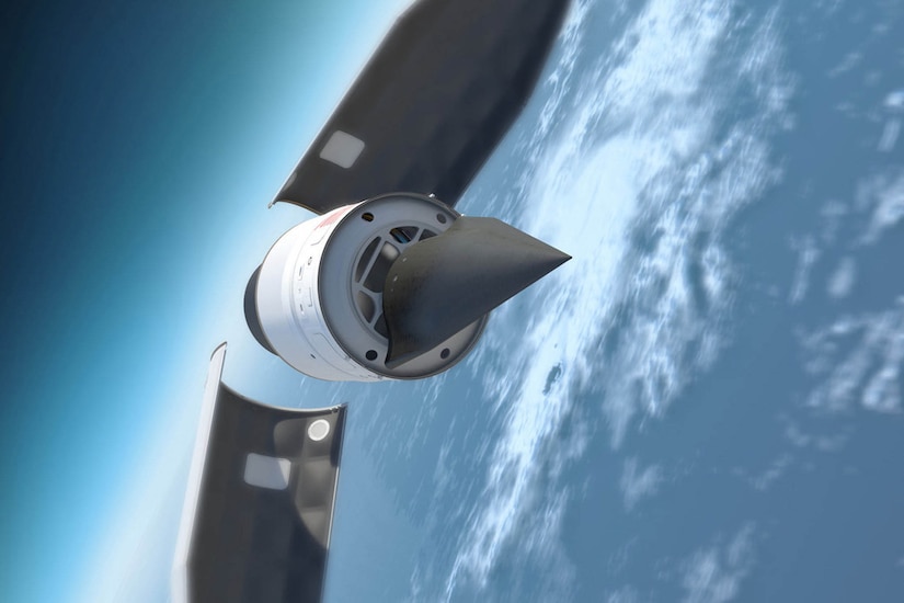 In an illustration, a space vehicle floats above Earth.