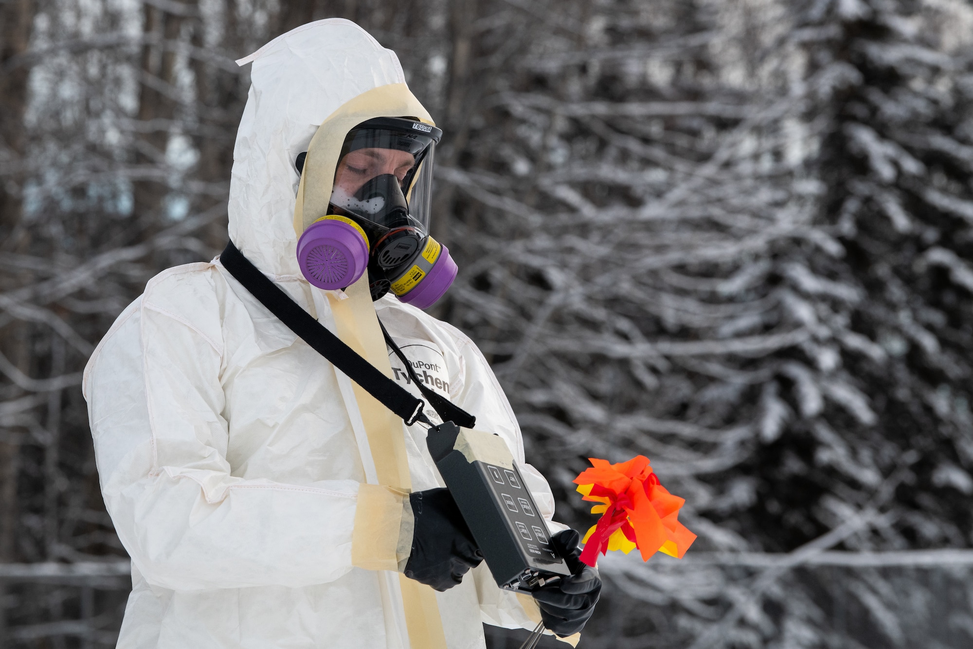 Technical Sgt. Robbie Southards, a 773d Civil Engineer Squadron Emergency Management technician, responds to a mock radiation incident.