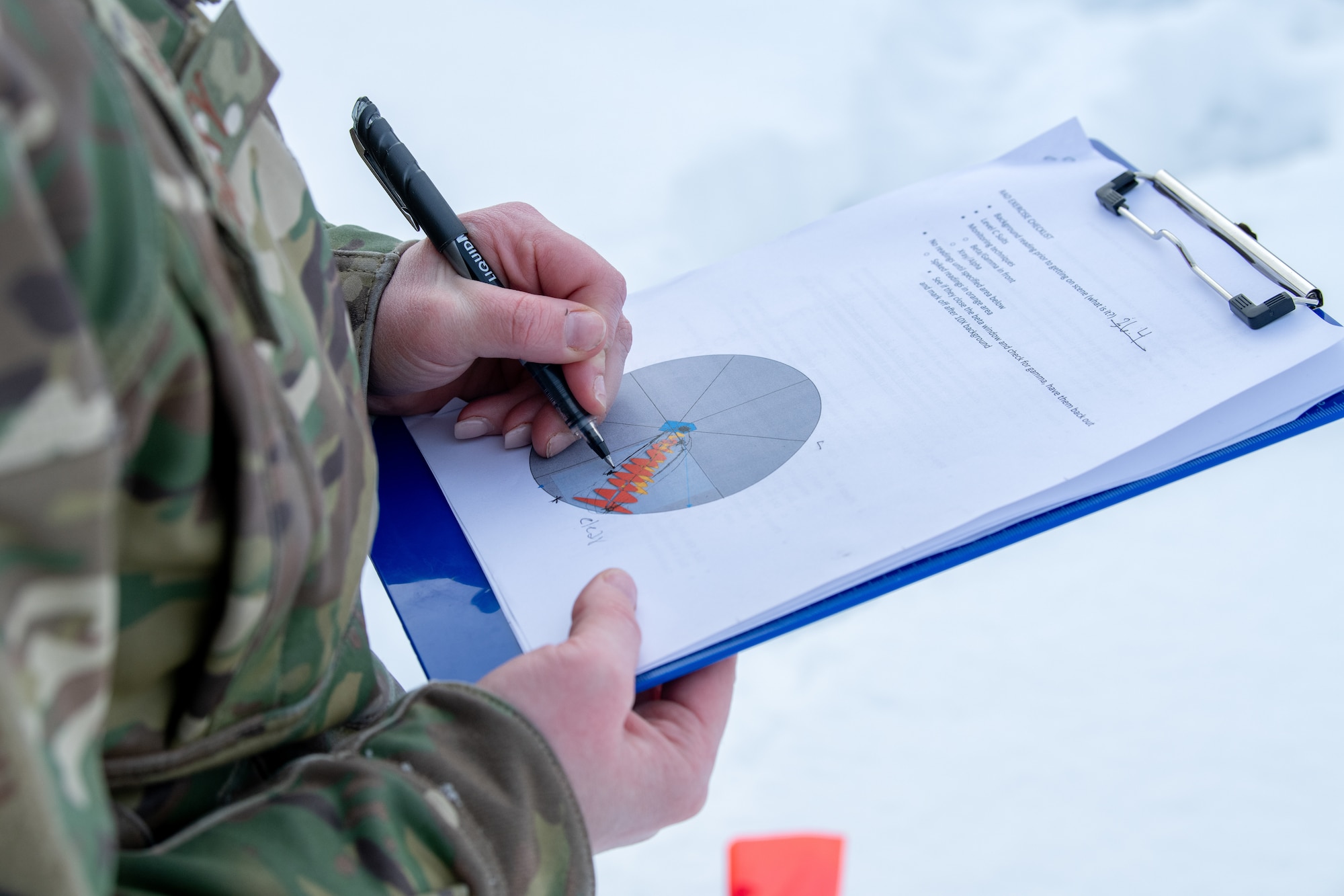 Staff Sgt. Amanda Kopecky, a 773d Civil Engineer Squadron Emergency Management Training noncommissioned officer in charge, evaluates 773d CES Emergency Management technicians during a mock radiation incident.