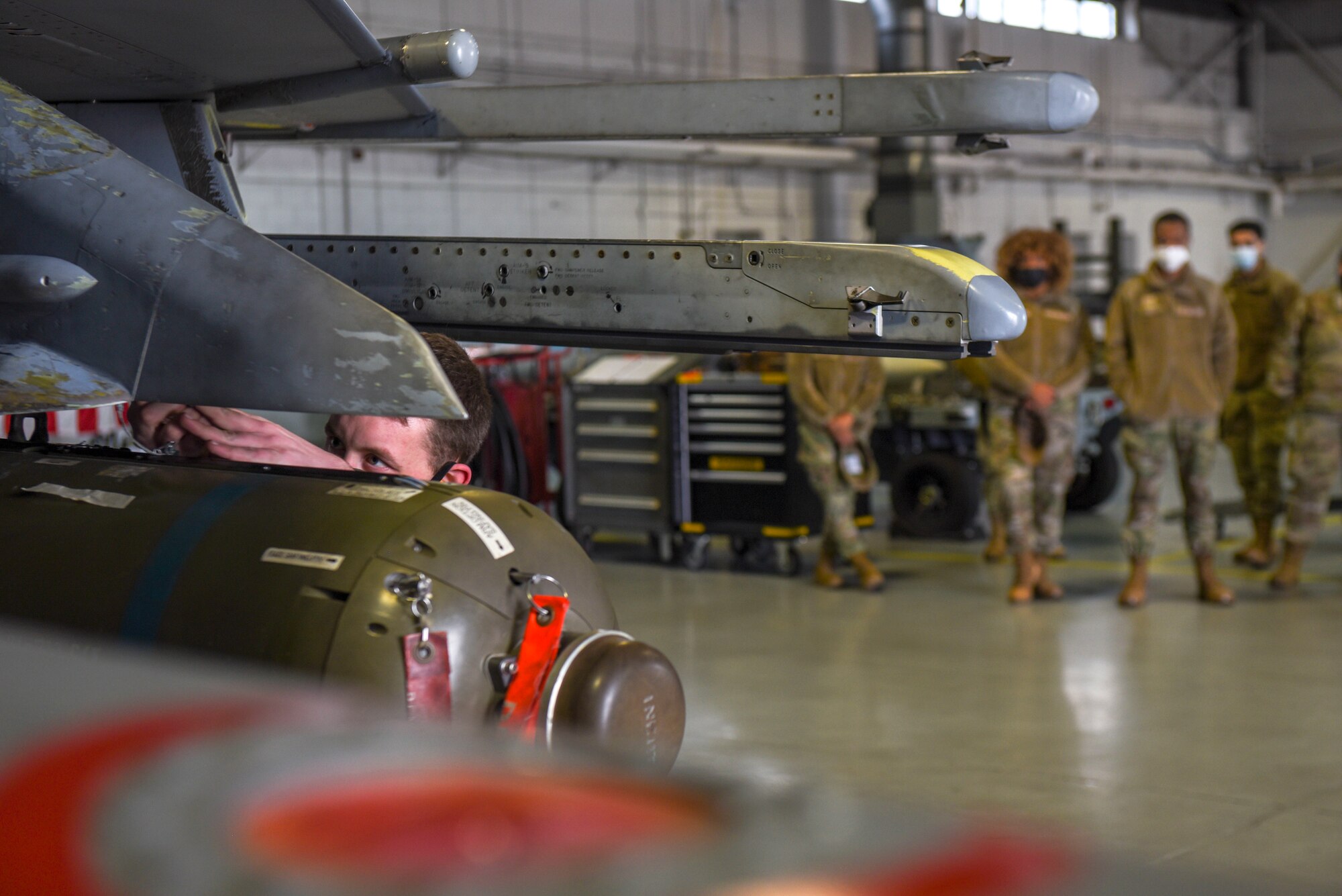 An Airman takes part in a demonstration.