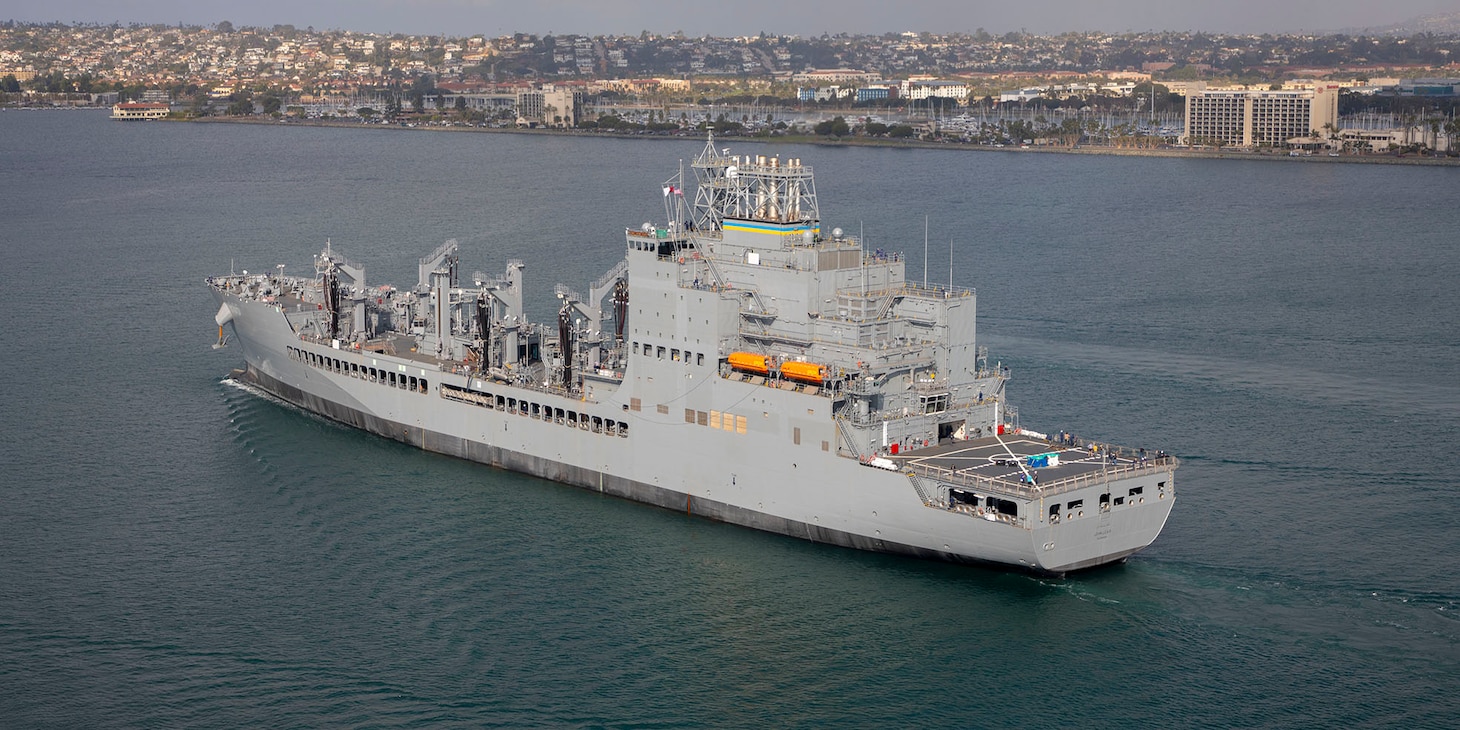 Photo from the General Dynamics National Steel and Shipbuilding Company (NASSCO) Builder's Trial of USNS John Lewis (T-AO 205), the Navy’s lead ship of its new class of fleet replenishment oilers.