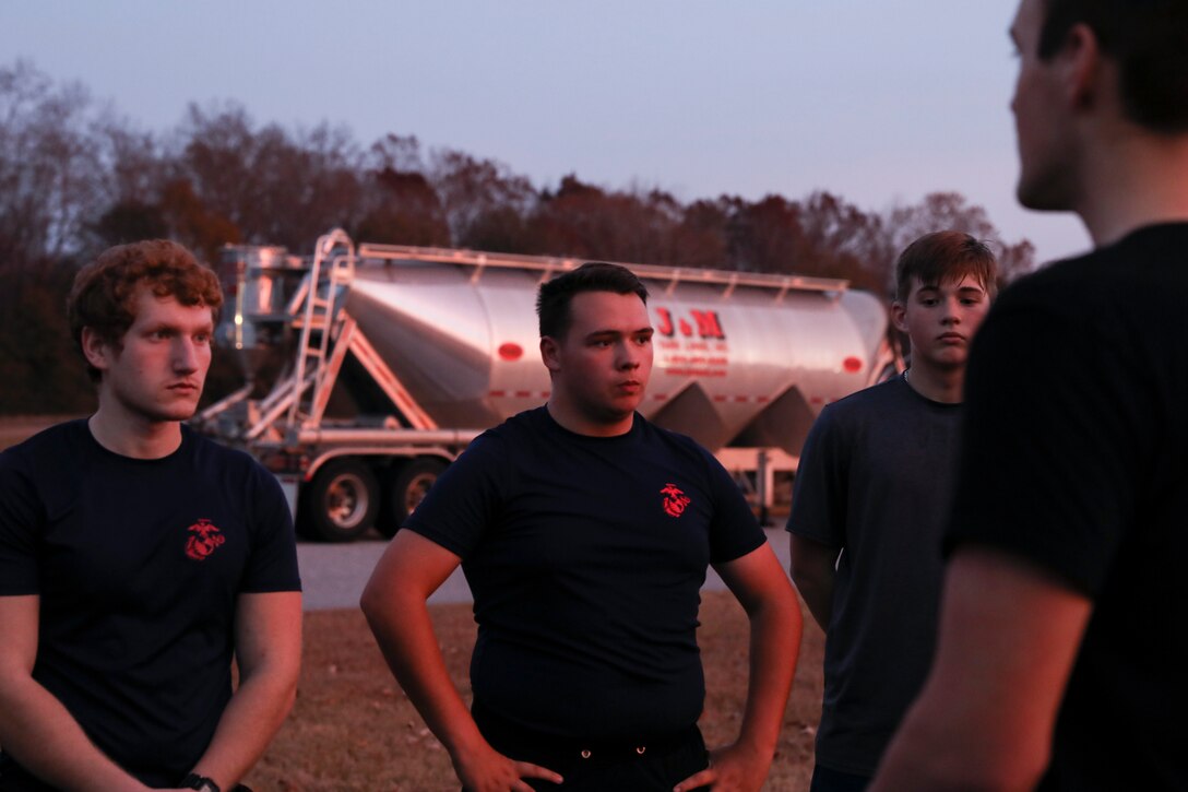 Future Marine, Blake Napper, attends a physical training event at the U.S. Marine Corps Permanent Contact Station Auburn, Alabama on Dec. 9, 2021.