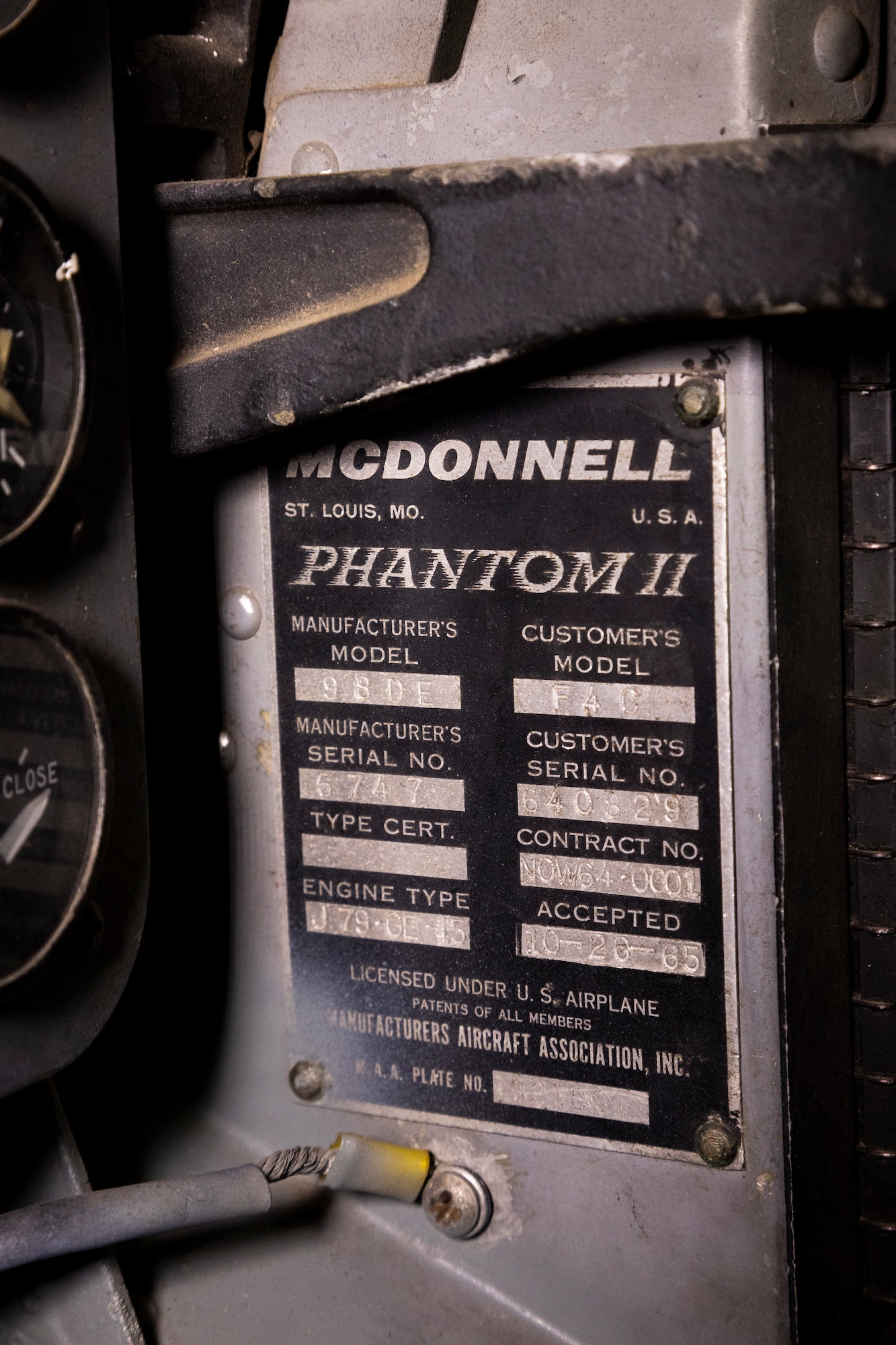 Pilot's cockpit view of the McDonnel Douglas F-4C Phantom II.