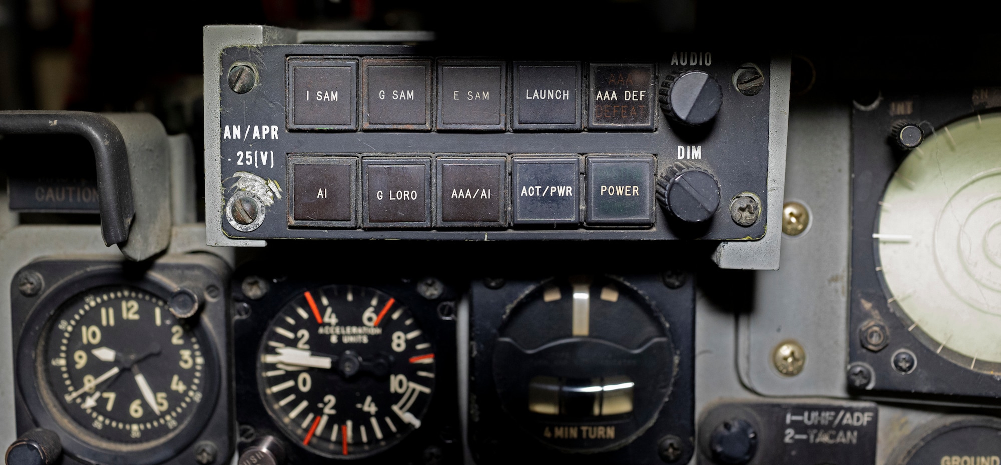 Weapon systems Officer's cockpit view of the McDonnel Douglas F-4C Phantom II.