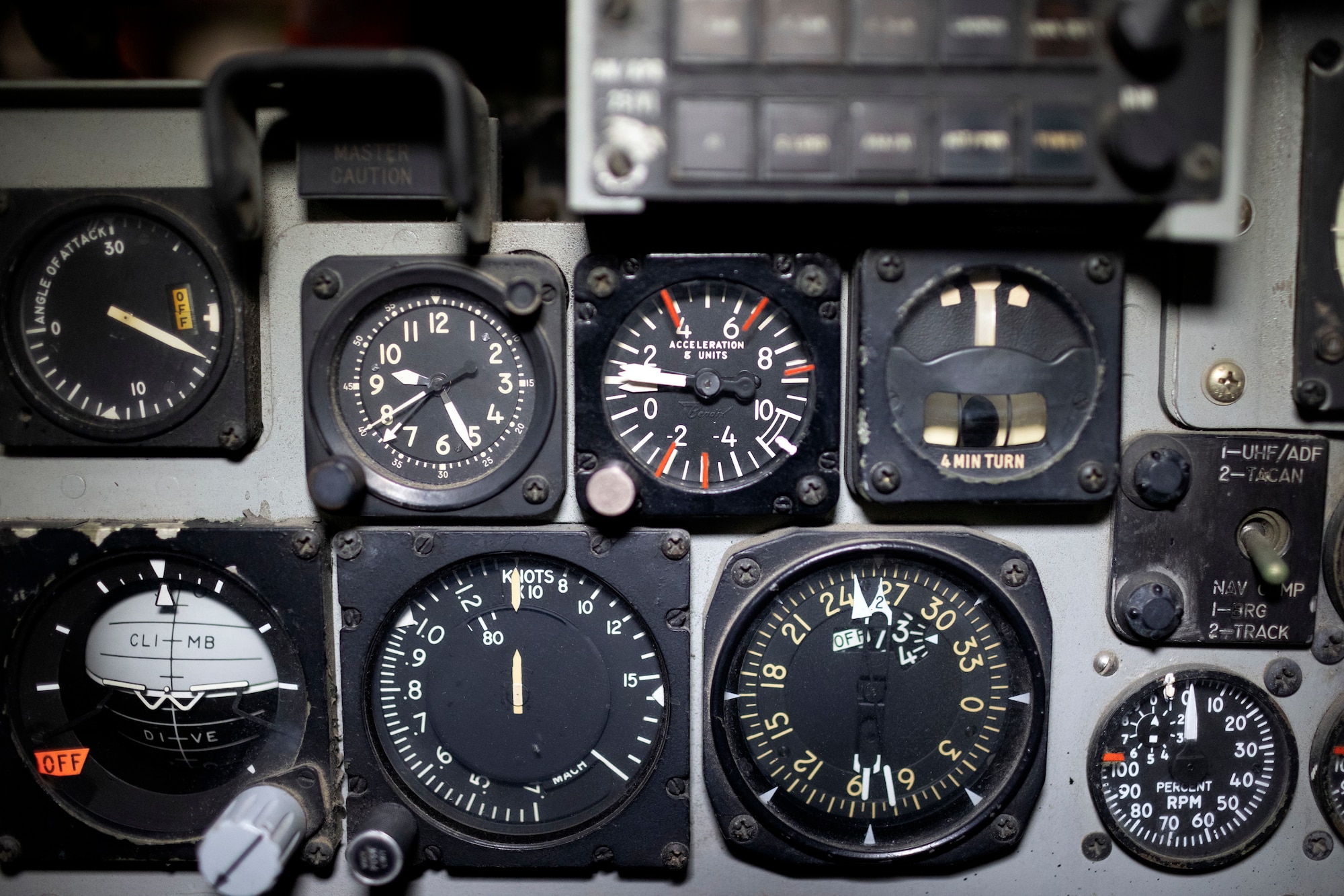 Weapon systems Officer's cockpit view of the McDonnel Douglas F-4C Phantom II.