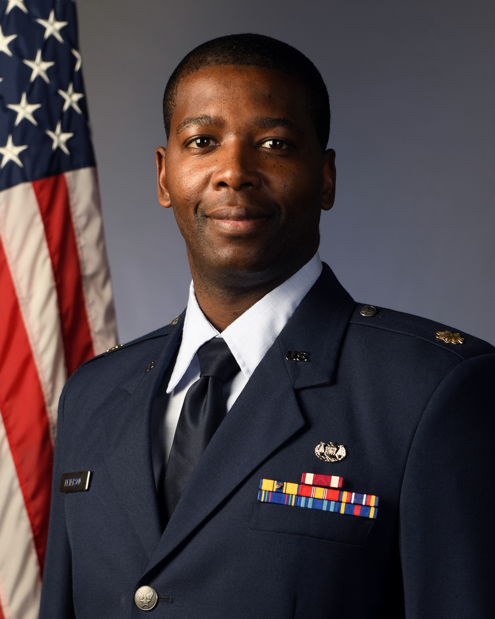 Official Air Force photo for Maj. Jamiel Peterson. Peterson is the 131st Bomb Wing's 2022 Outstanding Field Grade Officer of the Year. (U.S. Air Force photo by Staff Sgt. Sadie Colbert)
