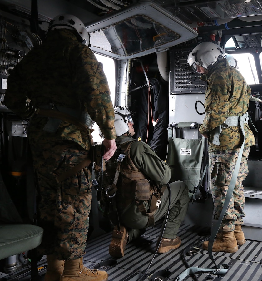 The 38th Commandant of the Marine Corps, Gen. David H. Berger and 19th Sergeant Major of the Marine Corps, Troy E. Black, ride in a CH-53K with VMX-1 Commanding Officer Col Byron D. Sullivan, Marine Corps Air Station New River, NC., March 17, 2021. The purpose of the visit was to receive a hands-on demonstration of the unique heavy-lift capability the CH-53K provides to the Marine Corps and Joint Force as part of development for the future force. (U.S. Marine Corps photo by Sgt. Kathryn Adams)