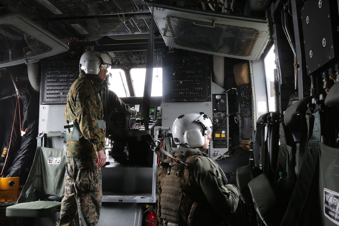 The 38th Commandant of the Marine Corps, Gen. David H. Berger and 19th Sergeant Major of the Marine Corps, Troy E. Black, ride in a CH-53K with VMX-1 Commanding Officer Col Byron D. Sullivan, Marine Corps Air Station New River, NC., March 17, 2021. The purpose of the visit was to receive a hands-on demonstration of the unique heavy-lift capability the CH-53K provides to the Marine Corps and Joint Force as part of development for the future force. (U.S. Marine Corps photo by Sgt. Kathryn Adams)