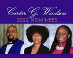 Three black people's headshots together under a banner. Two women to the middle and left and one man to the right.