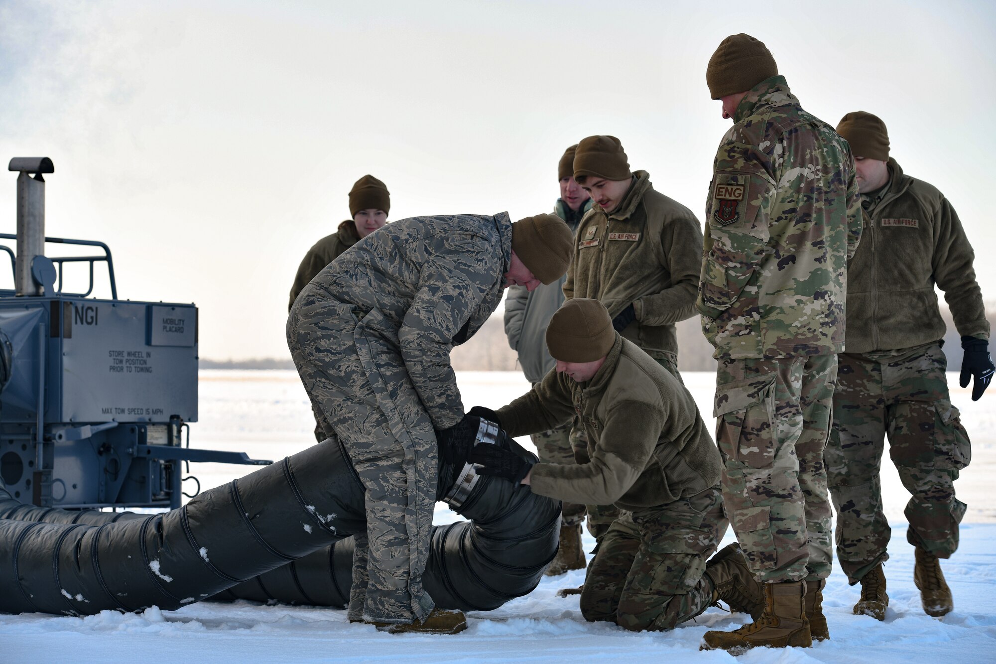 Crew chiefs assigned to the 910th Aircraft Maintenance Squadron removed snow and ice from the 910th Airlift Wing’s fleet of Lockheed Martin C-130H Hercules aircraft, Feb. 6, 2022, on the YARS flightline. The area experienced a level one snow emergency days prior to the February Unit Training Assembly which added 11 inches of new snow to their previous 5 inches of accumulation.
