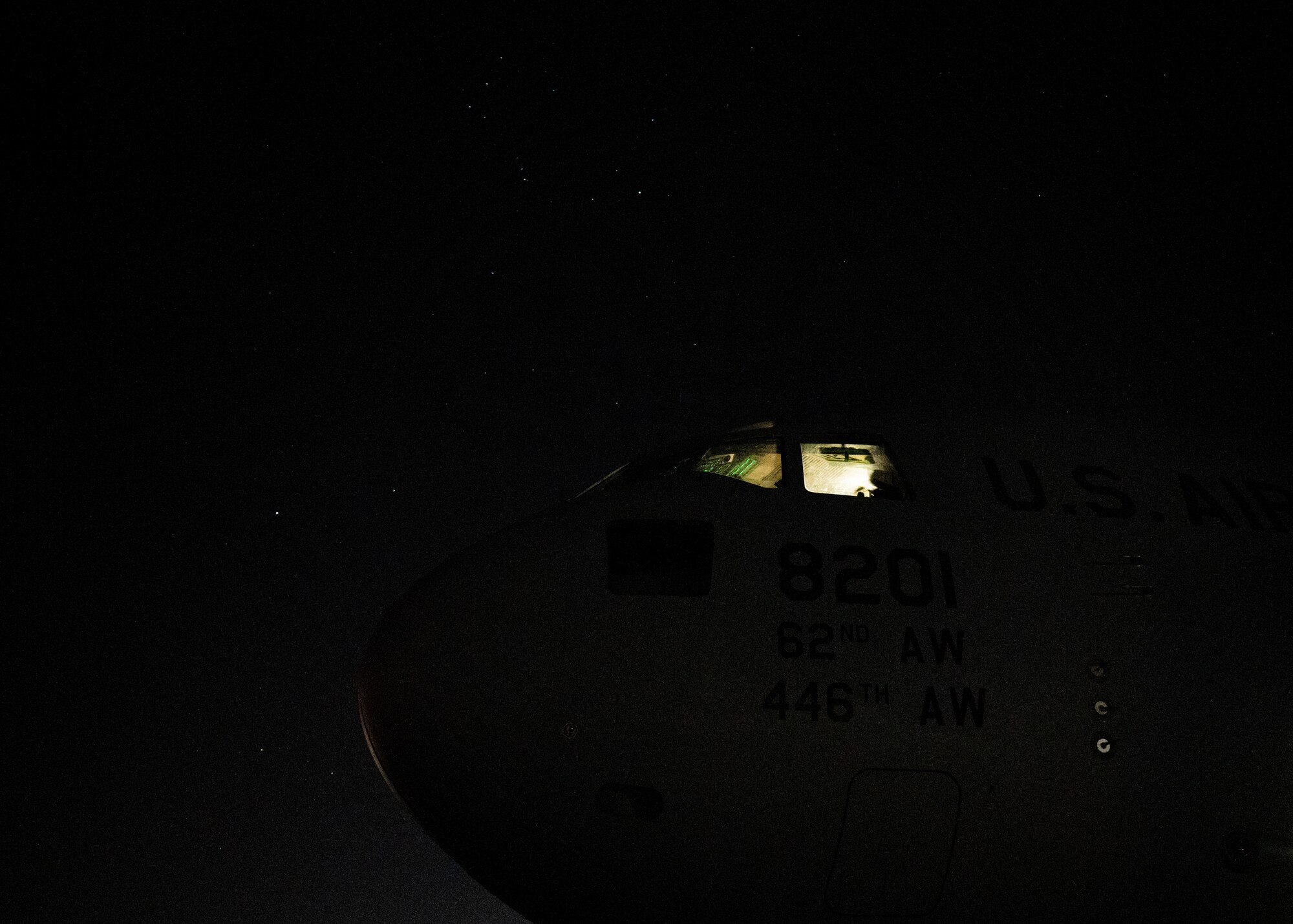 A C-17 Globemaster III assigned to Joint Base Lewis-McChord, Washington, prepares to takeoff during Battalion Mass Tactical Week at Pope Army Airfield, North Carolina, Feb. 5, 2022. BMTW is a week-long exercise between the U.S. Air Force and U.S. Army to enhance members’ abilities by practicing scenarios in a controlled environment. (U.S. Air Force photo by Airman 1st class Charles Casner)