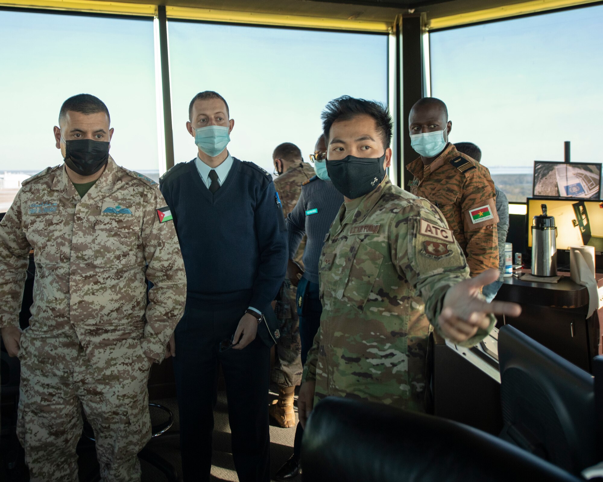 Participants of the Building Partner Aviation Capacity Seminar 22A tour the air traffic control tower Jan. 27, 2022, at Eglin Air force Base, Florida.