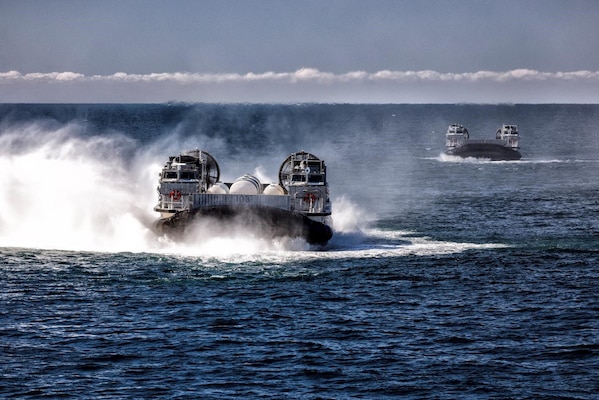 The next generation landing craft, ship to shore connector, landing craft, air cushion, successfully completed well deck interoperability testing with USS Carter Hall (LSD 50).