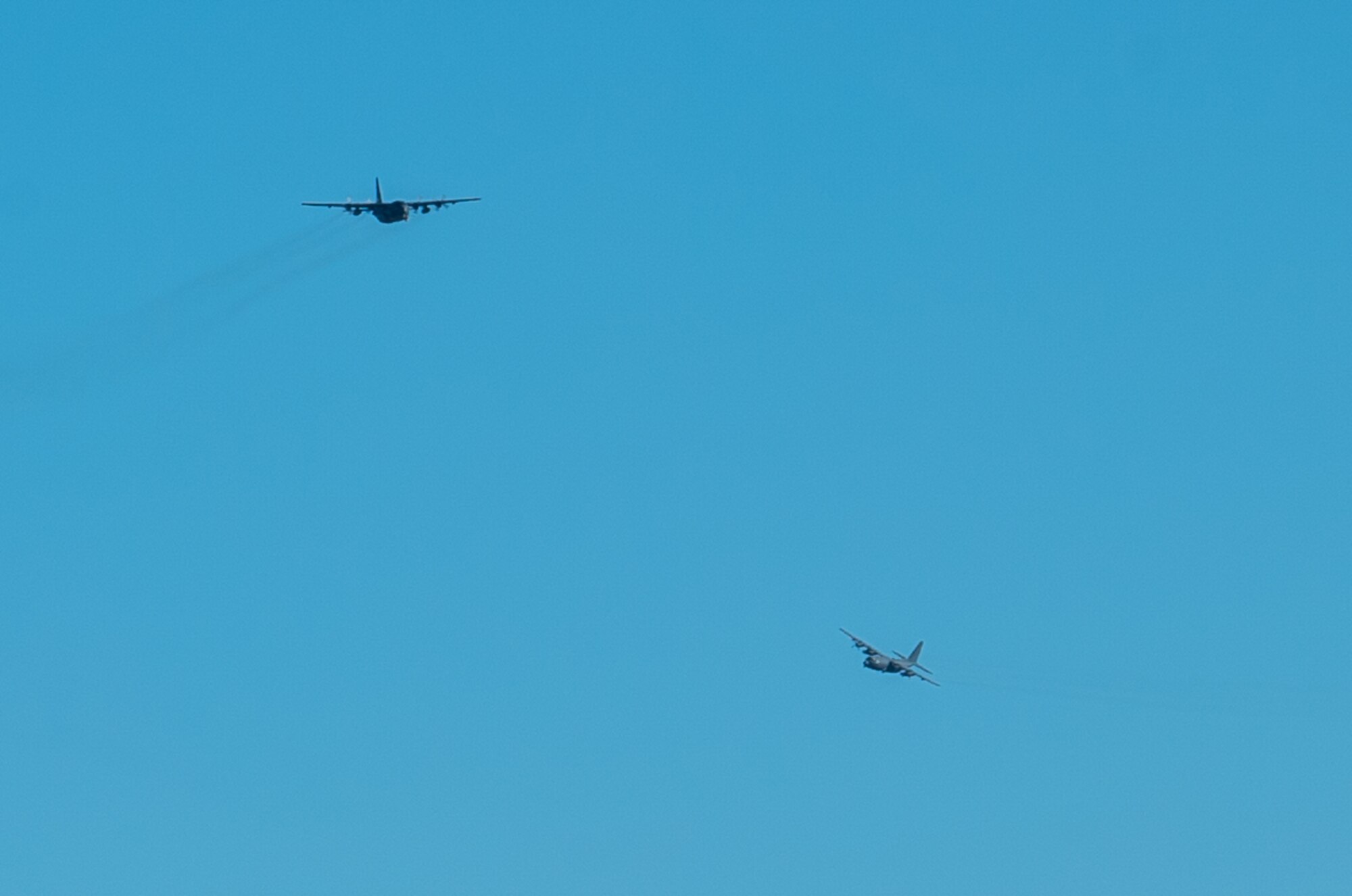 U.S. Air Force AC-130W Stinger II aircraft of the 16th Special Operations Squadron perform a memorial flyover in remembrance of the crew of Spirit 03 over Cannon Air Force Base, New Mexico, Jan. 31, 2022. Spirit 03 was the last AC-130 gunship shot down in combat, lost during Operation Desert Storm. The 16 SOS honored the crew by performing live fire training at the Spirit live fire range at Melrose Air Force Range, conducted a memorial flyover at Cannon, and held a remembrance brief after the flights detailing the story of the aircrew and advancements made as a result of the loss of Spirit 03. (U.S. Air Force photo by Senior Airman Christopher Storer)