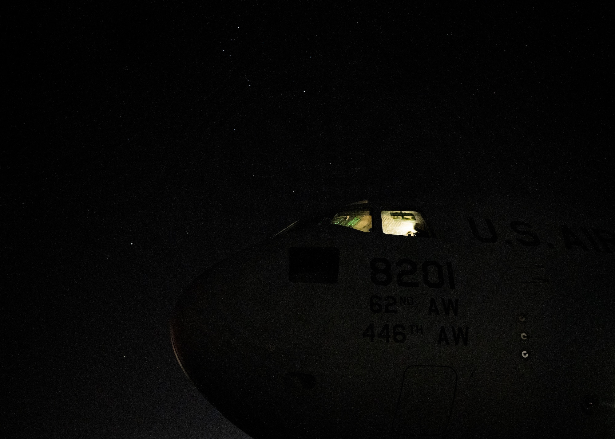 A C-17 Globemaster III assigned to Joint Base Lewis-McChord, Washington, prepares to takeoff during Battalion Mass Tactical Week at Pope Army Airfield, North Carolina, Feb. 5, 2022. BMTW is a week-long exercise between the U.S. Air Force and U.S. Army to enhance members’ abilities by practicing scenarios in a controlled environment. (U.S. Air Force photo by Airman 1st class Charles Casner)