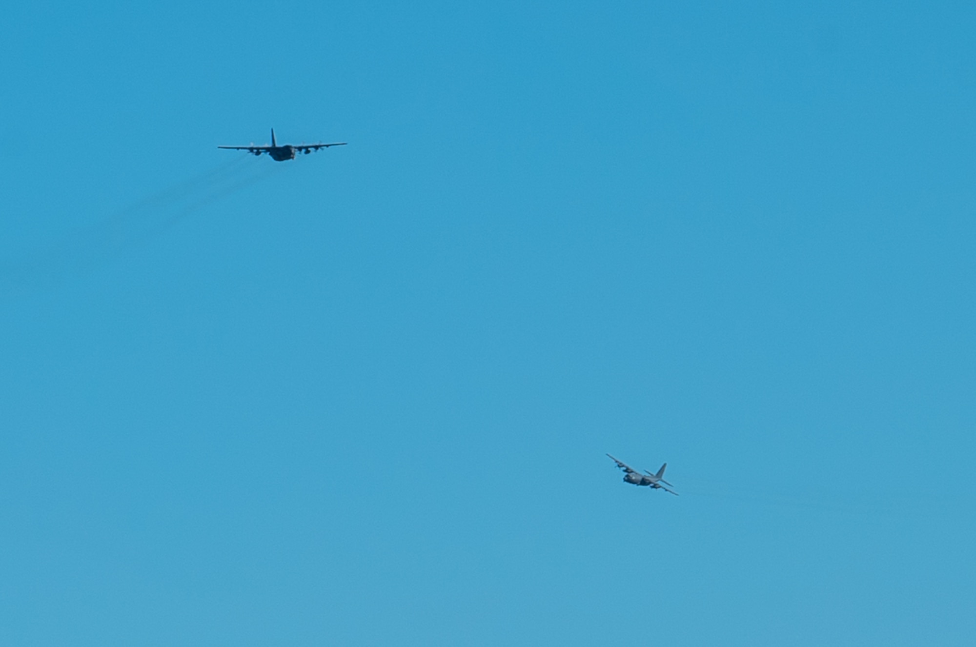 U.S. Air Force AC-130W Stinger II aircraft of the 16th Special Operations Squadron perform a memorial flyover in remembrance of the crew of Spirit 03 over Cannon Air Force Base, New Mexico, Jan. 31, 2022. Spirit 03 was the last AC-130 gunship shot down in combat, lost during Operation Desert Storm. The 16 SOS honored the crew by performing live fire training at the Spirit live fire range at Melrose Air Force Range, conducted a memorial flyover at Cannon, and held a remembrance brief after the flights detailing the story of the aircrew and advancements made as a result of the loss of Spirit 03. (U.S. Air Force photo by Senior Airman Christopher Storer)