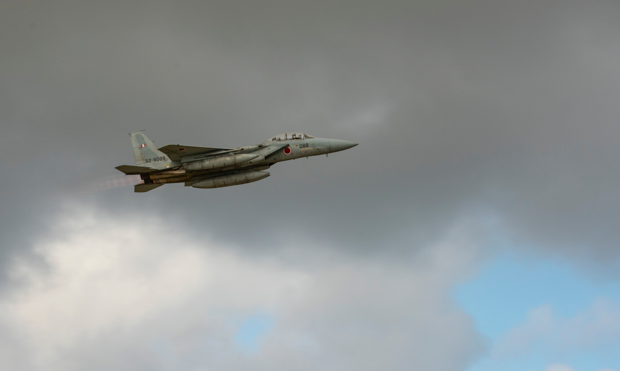 A Japan Air Self Defense Force F-15J Eagle takes off from Andersen Air Force Base, Guam, during a take-off viewing day for exercise Cope North 22, Feb. 9, 2022 Service members, their families and civic leaders were invited to the flight line to learn the importance of Cope North while observing aircraft capabilities.  Exercise Cope North is the U.S. Pacific Air Forces’ largest multilateral exercise and includes more than 2, 500 U.S. Airmen, Marines, and Sailors working alongside 1,000 combined Japan Air Self-Defense Force and Royal Australian Air Force counterparts.