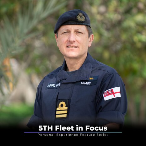 220130-N-ZA692-0010 MANAMA, Bahrain (Jan. 30, 2022) United Kingdom Royal Navy Commander Antony Crabb, deputy commodore of Task Force X, poses for a portrait at Naval Support Activity, Bahrain, Jan. 30. Task Force X is a combined task force established for International Maritime Exercise/Cutlass Express 2022 to focus on unmanned systems and artificial intelligence integration.