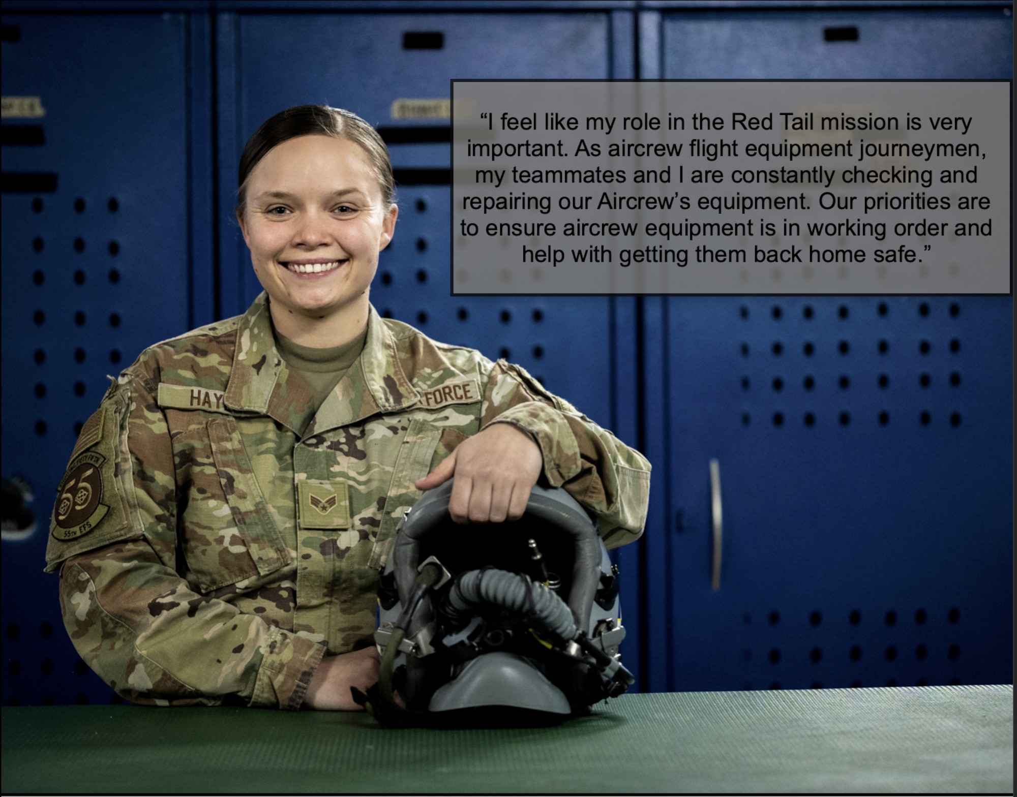 55th Expeditionary Operations Group’s Warrior of the Week for the week of Jan. 30, 2022 is Senior Airman Jagan M. Hayes, 55th Fighter Squadron aircrew flight equipment journeyman. (U.S. Air Force illustration by Master Sgt. Christopher Parr)