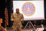 NAVAL AIR STATION JOINT RESERVE BASE FORT WORTH, TX (Feb. 7, 2022) – Navy Reserve  Force Master Chief Petty Officer Tracy L. Hunt hosts a three-day Navy Reserve Leadership Mess Symposium with 45 senior-enlisted leaders.  The aim of the meeting was producing new processes to accelerate implementation of the Navy Reserve Fighting Instructions, and update enlisted leadership on key developments.  (Photo by Mass Communication Chief Elisandro T. Diaz)