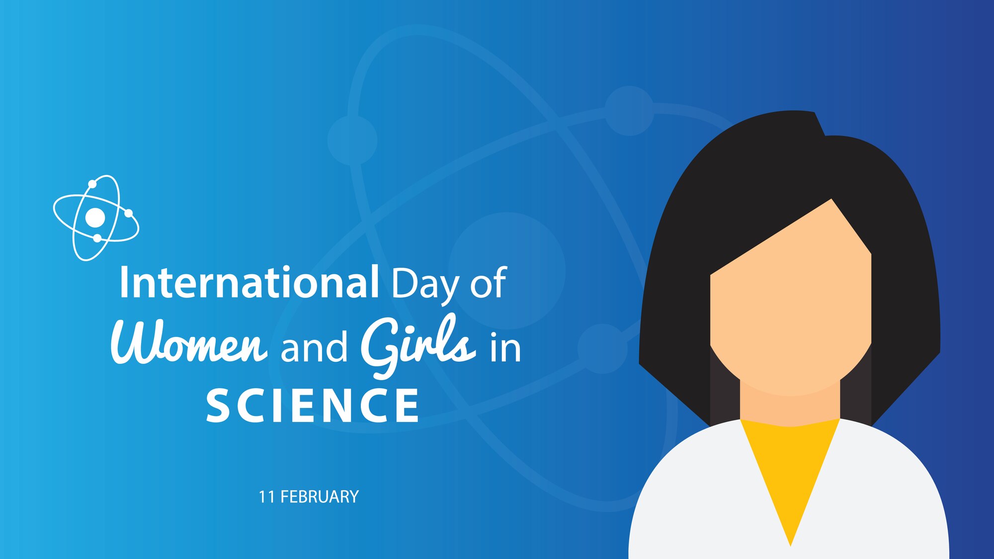 graphic of woman's head. International Women and Girls in Science