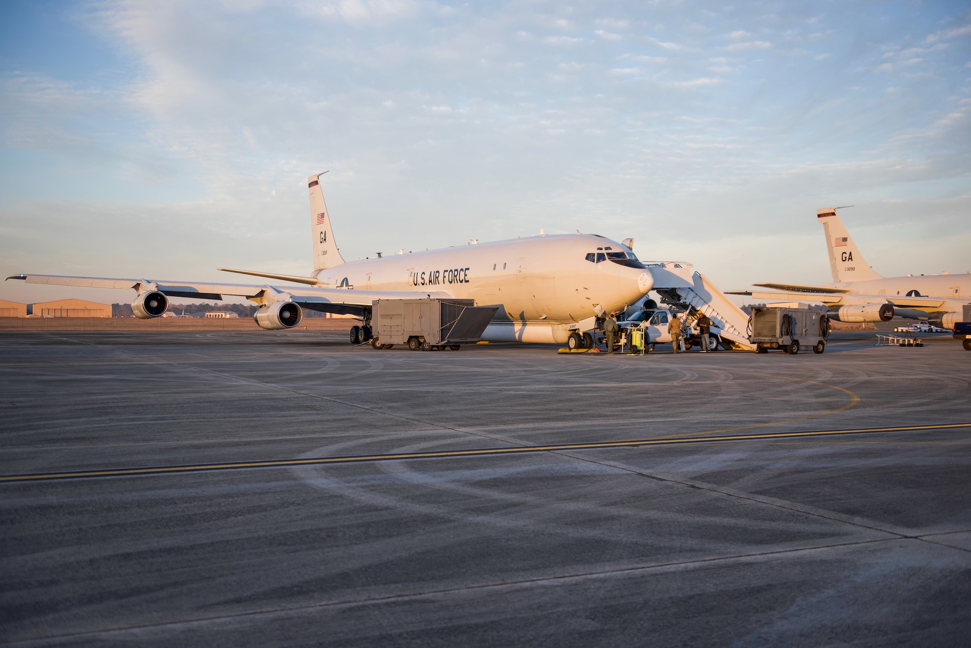 U.S. Airmen with the 116th and 461st Maintenance Groups make final preparations prior to departure of E-8C Joint STARS aircraft 92-3289 at Robins Air Force Base, Georgia, Feb. 11, 2022. The aircraft has been in military service since 1996 and will retire to its final resting place with the 309th Aerospace Maintenance and Regeneration Group at Davis-Monthan Air Force Base, Arizona. (U.S. Air National Guard photo by Tech. Sgt. Michelle Self)