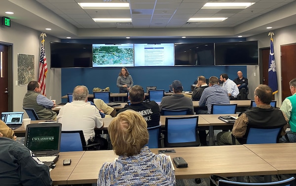 Lead Exercise Planner Mary Lawson conducted a tabletop exercise for a worst-case scenario of a 6,500-gallon oil spill resulting from a damaged transformer at the Thurmond Power Plant. USACE personnel from all three projects and the District were in attendance. Participants also included federal, state and local response agencies, local water and energy utilities, and oil spill response contractors, for a total of 37 attendees.