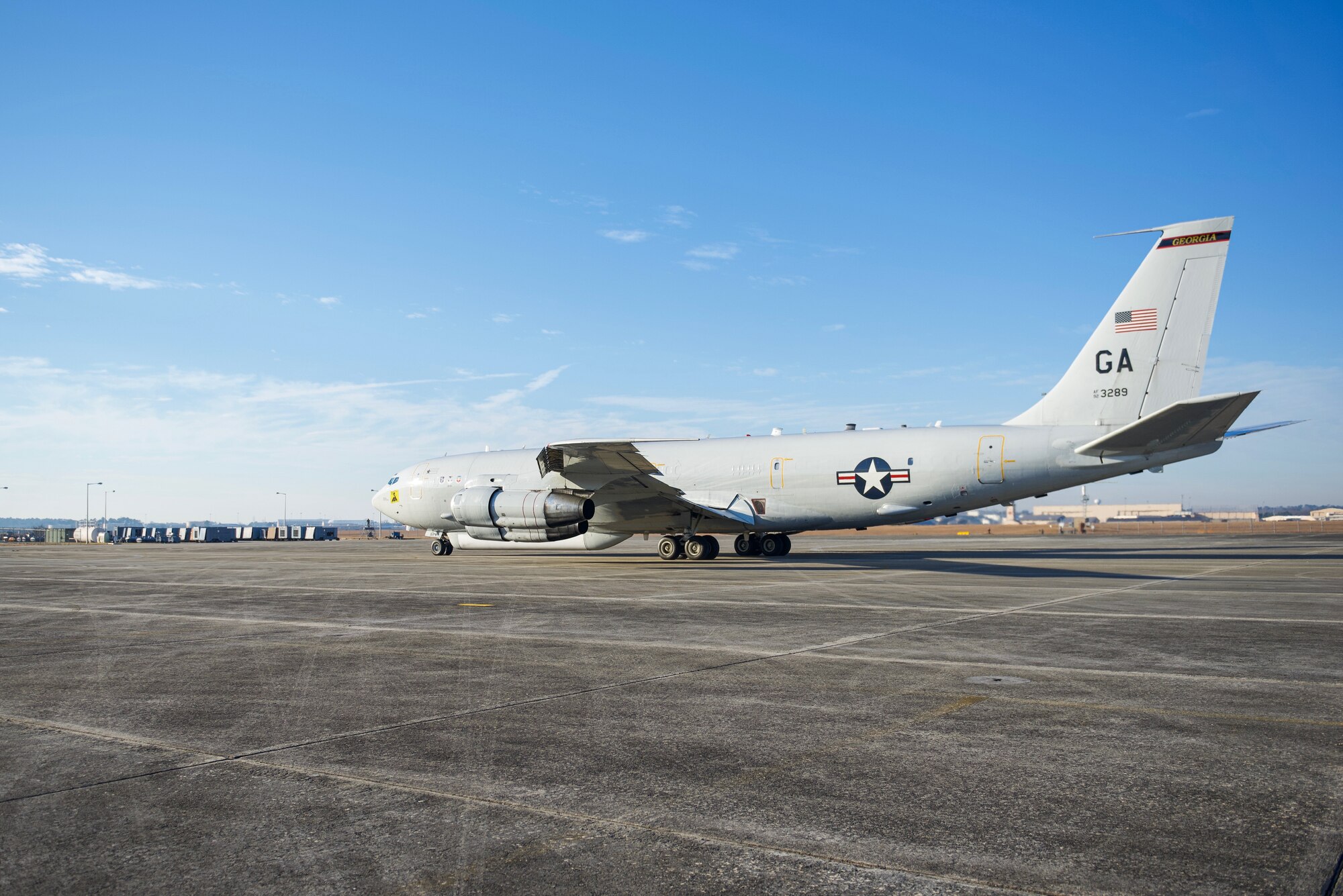 An E-8C Joint STARS aircraft taxis on the ramp prior to its final departure at Robins Air Force Base, Georgia, Feb. 11, 2022. 
The aircraft has been in military service since 1996 and will retire to its final resting place withe the 309th Maintenance Regeneration Group at Davis-Monthan Air Force Base, Arizona. (U.S. Air National Guard photo by Tech. Sgt. Michelle Self)