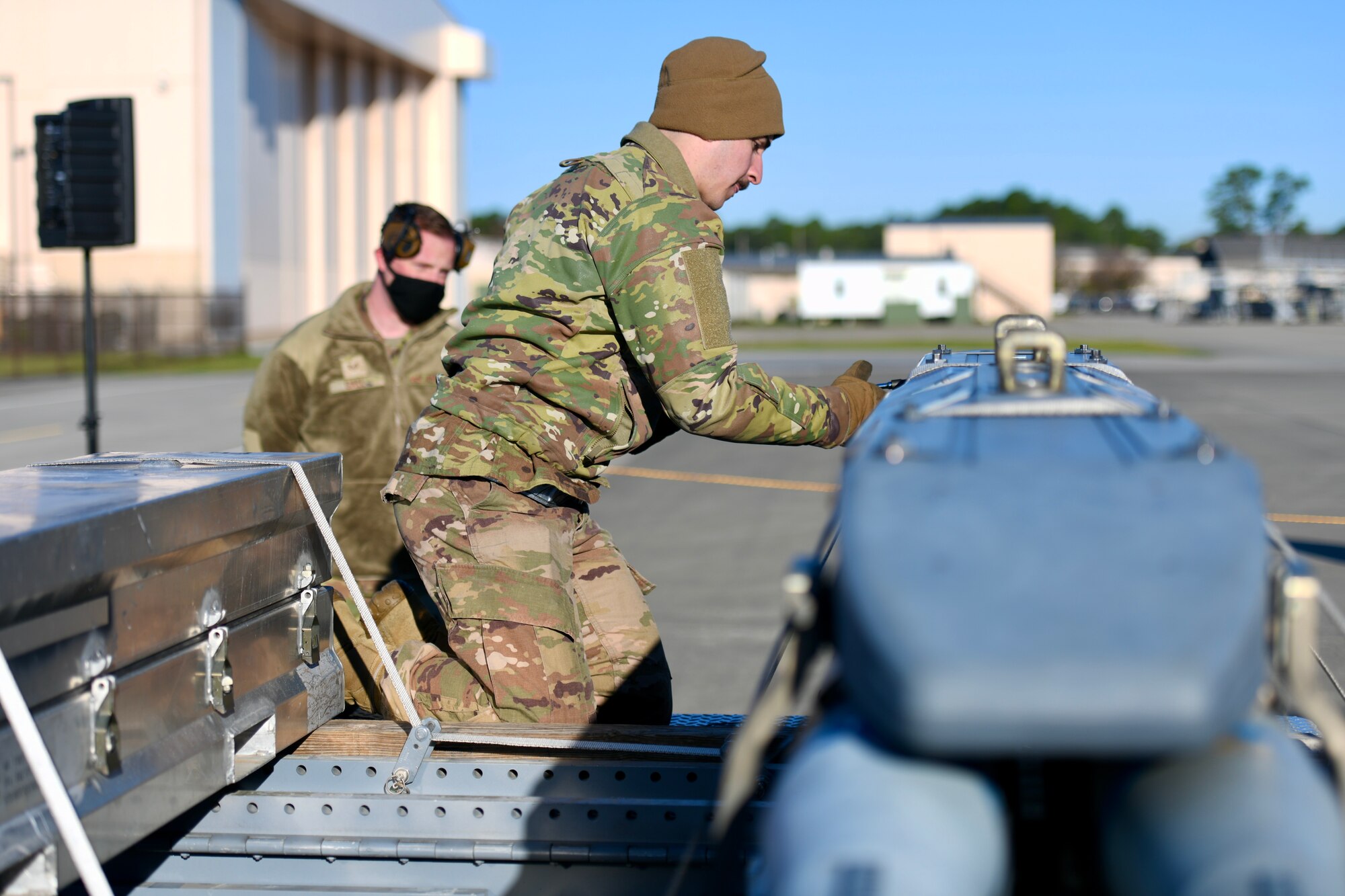 Airmen from the 4th Aircraft Maintenance Unit compete in a quarterly Load Crew Competition, Jan. 7, 2022, at Hurlburt Field, Florida.