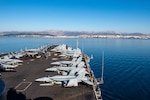 The Nimitz-class aircraft carrier USS Harry S. Truman (CVN 75) prepares to anchor in the port of Split, Croatia, Feb. 11, 2022.