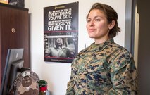 U.S. Marine Corps Staff Sgt. Linda R. Rodriguez, a career planner with Fleet Marine Force, Atlantic, Marine Forces Command, Marine Forces Northern Command, Headquarters and Service Battalion, poses for a photo at Camp Elmore, Virginia, Jan. 13, 2022.