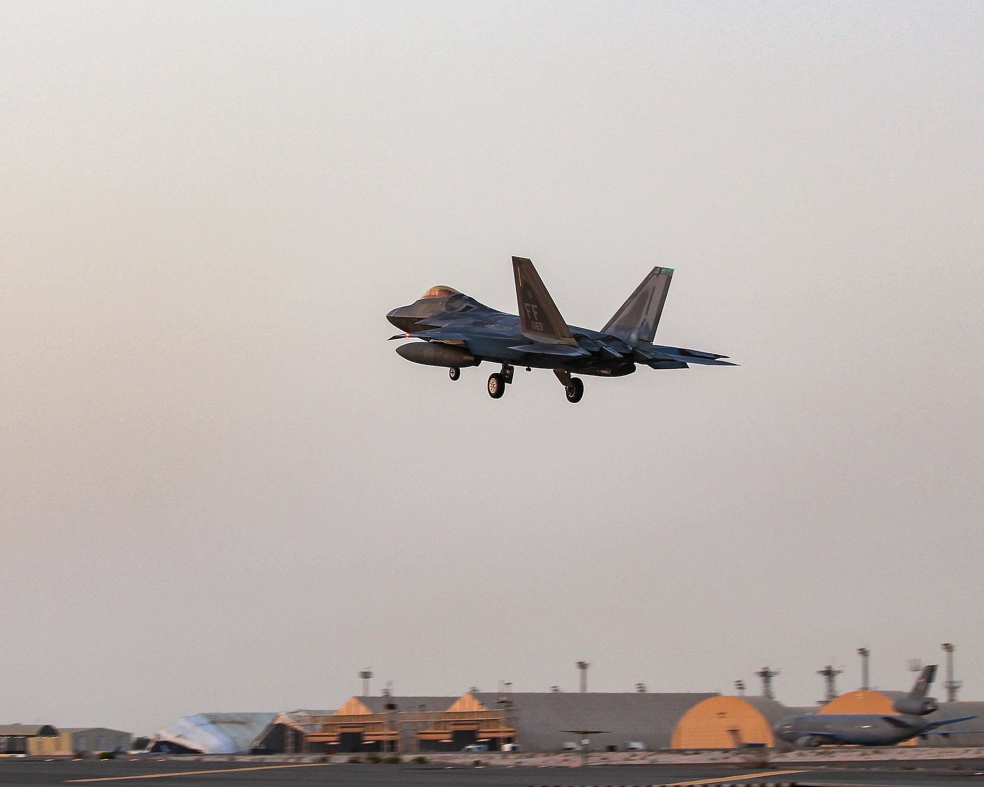 An F-22 Raptor prepares to land