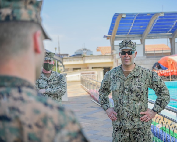 Capt. Cameron Chen, commodore, Commander, Task Force (CTF) 68, visits Bandari Maritime Academy during exercise Cutlass Express 2022 in Mombasa, Kenya, Feb. 11, 2022. Cutlass Express, sponsored by U.S. Africa Command and conducted by U.S. Naval Forces Africa, is designed to improve regional cooperation among participating nations in order to increase maritime safety and security in the East African coastal regions.