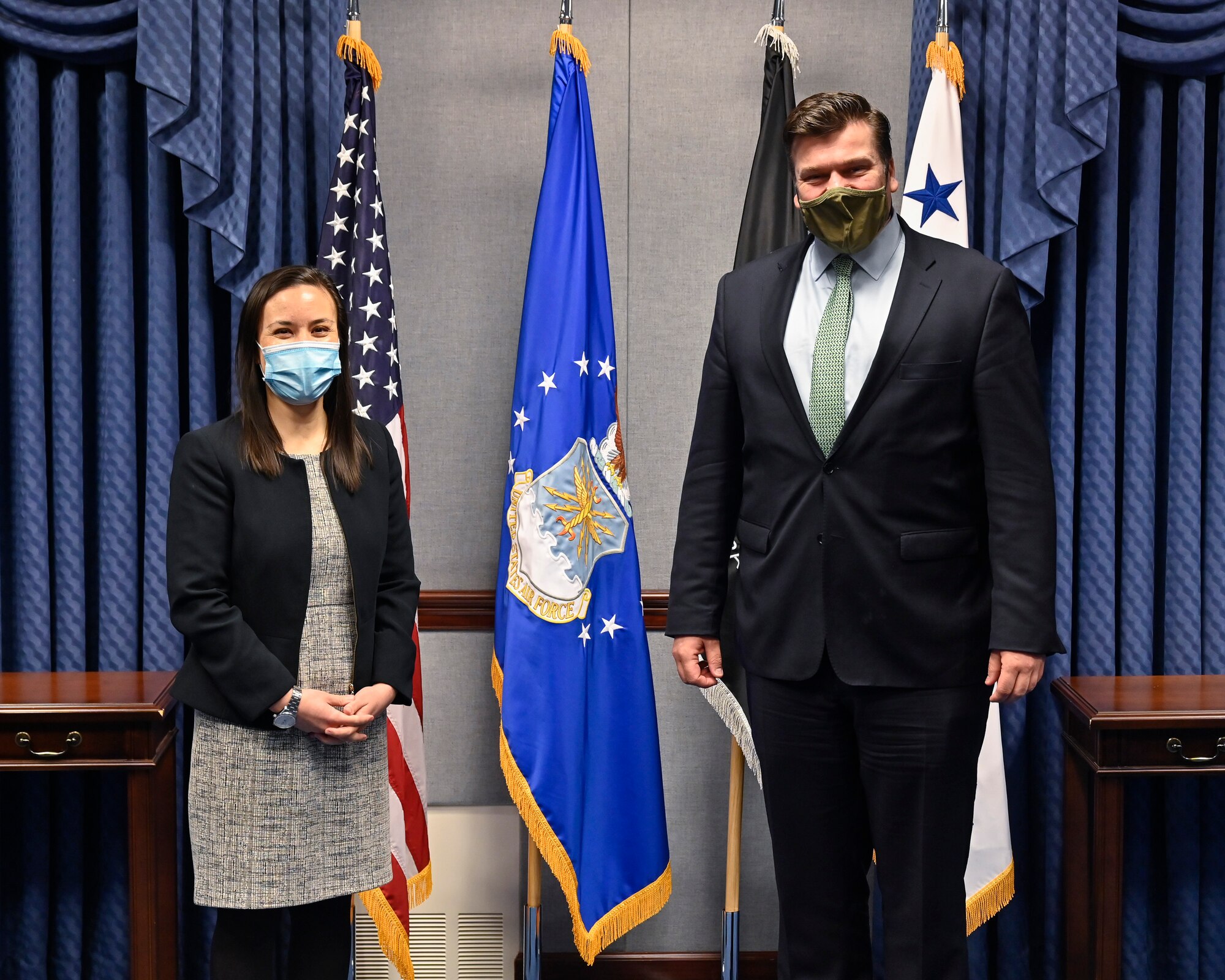 Under Secretary of the Air Force Gina Ortiz Jones poses with Minister James Heappey.