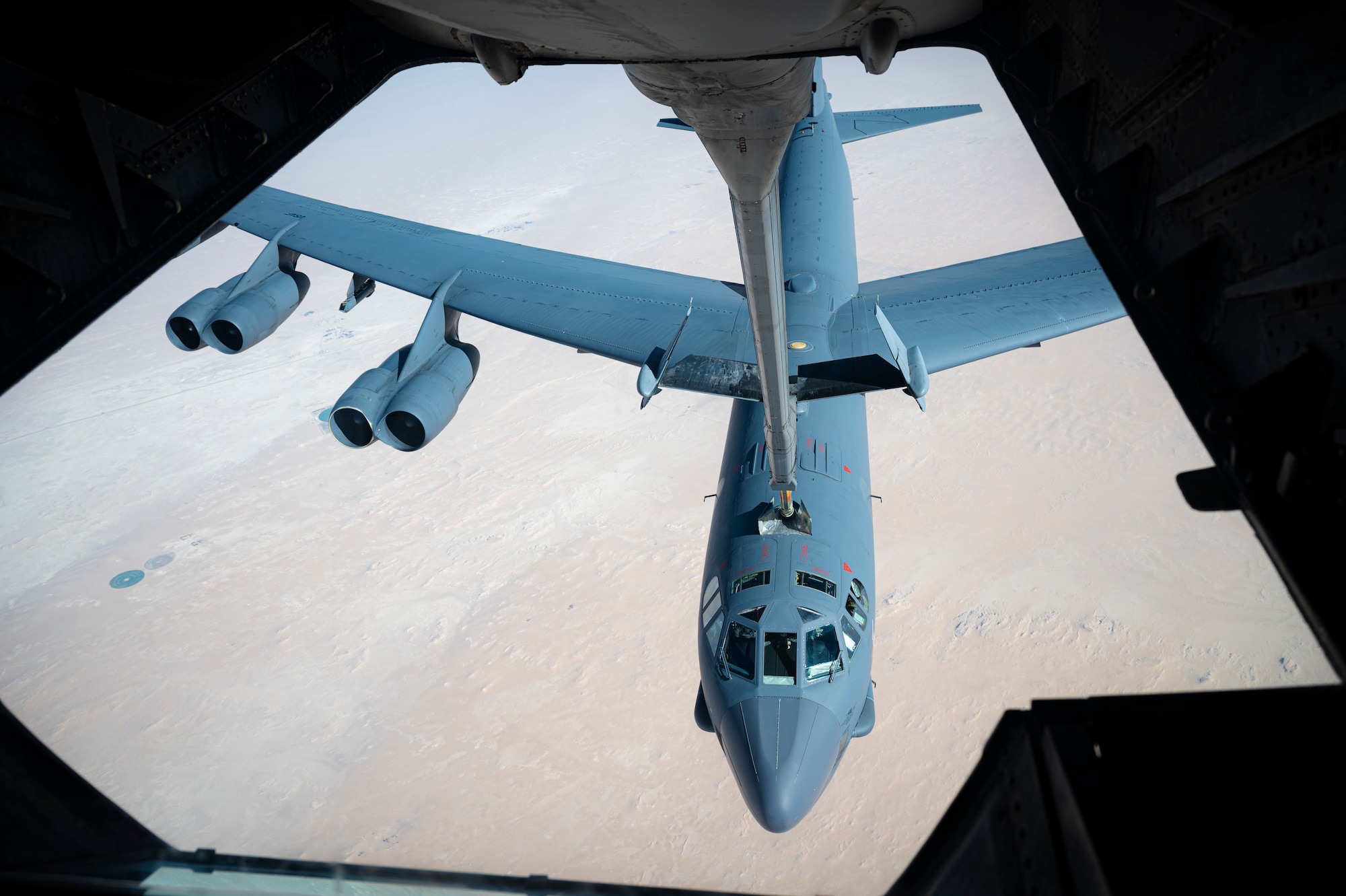 A B-52 is refueled by a KC-10 Extender.