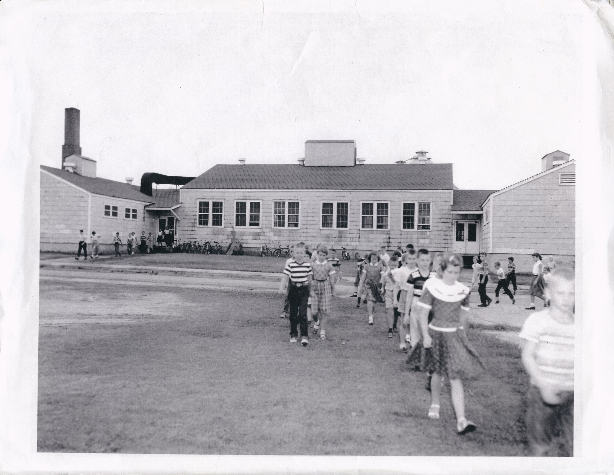 Photo of children in front of Maxwell Elementary School in 1956.