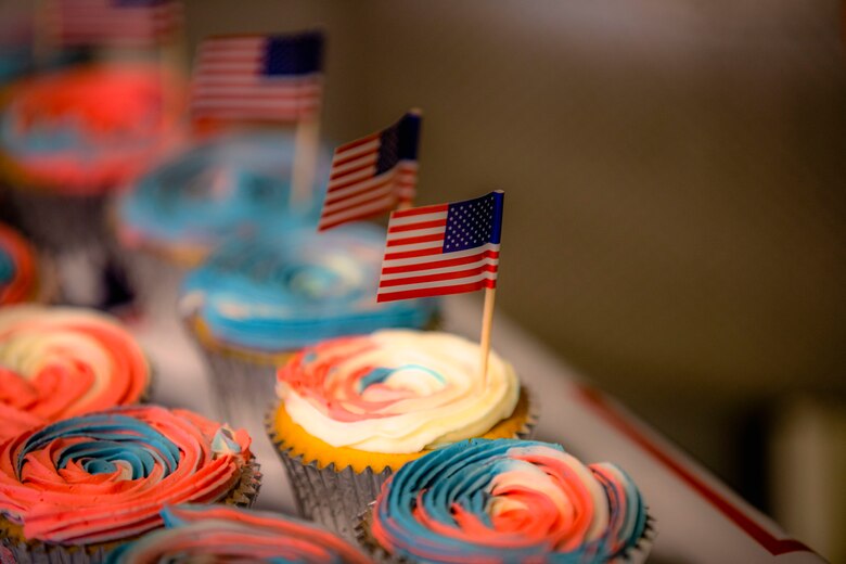 Cupcakes are displayed on a table in celebration of the USO’s 81st birthday at the USO on Camp Foster, Okinawa, Japan, Feb. 4, 2022. The USO on Camp Foster provides free food, gaming systems, computer work stations, and other amenities for service members in order to strengthen their morale and well-being. (U.S. Marine Corps photo by Cpl. Ryan H. Pulliam.)