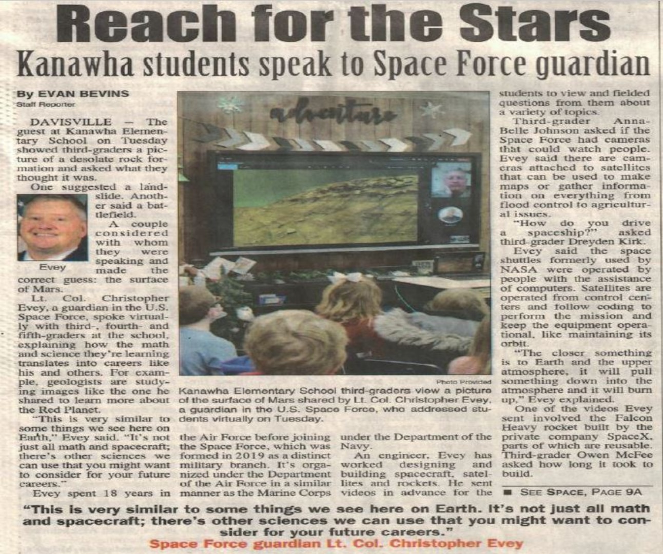 Photo of the news article for the SSG Evey News Story