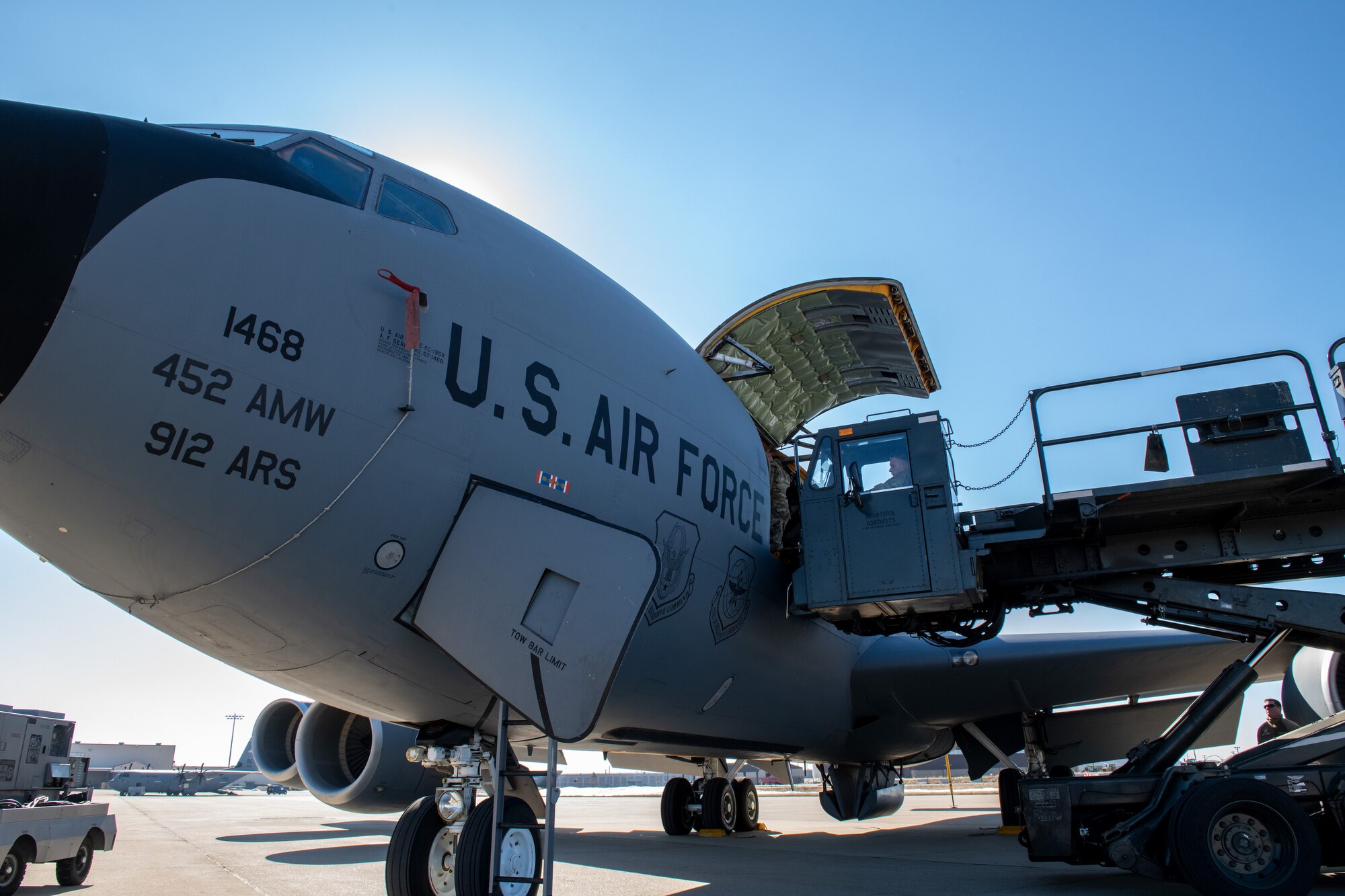 The 336th Air Refueling Squadron from March Air Reserve Base, California, arrived with a KC-135 for a cargo loading exercise Feb. 5, 2022 at Hill Air Force Base, Uta