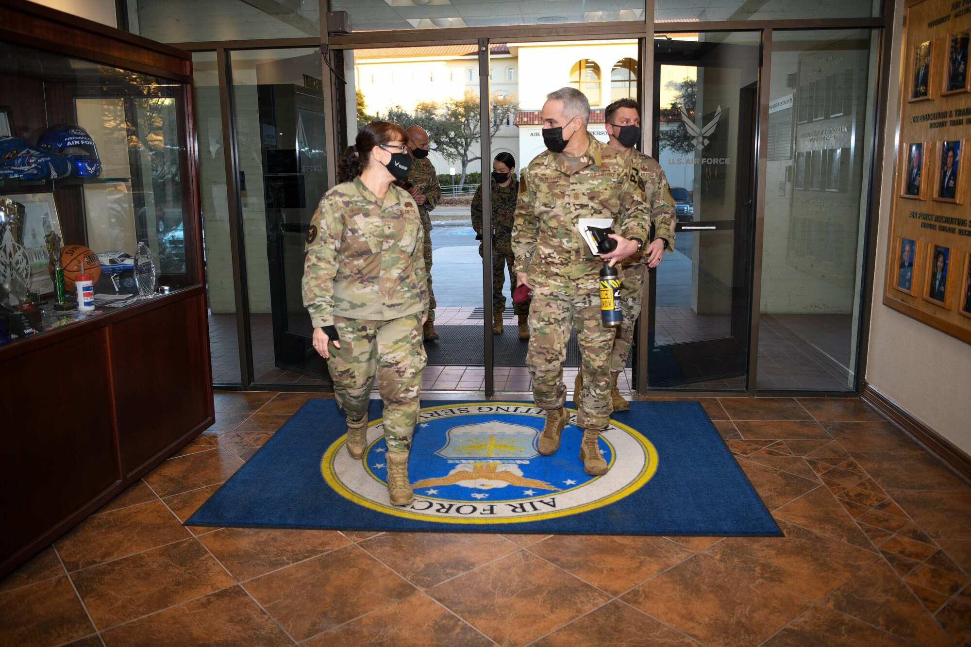 AFRS deputy commander and Senior Enlisted Advisor to the Chairman of the Joint Chiefs of Staff enter the AFRS headquarters Feb. 9, 2022.